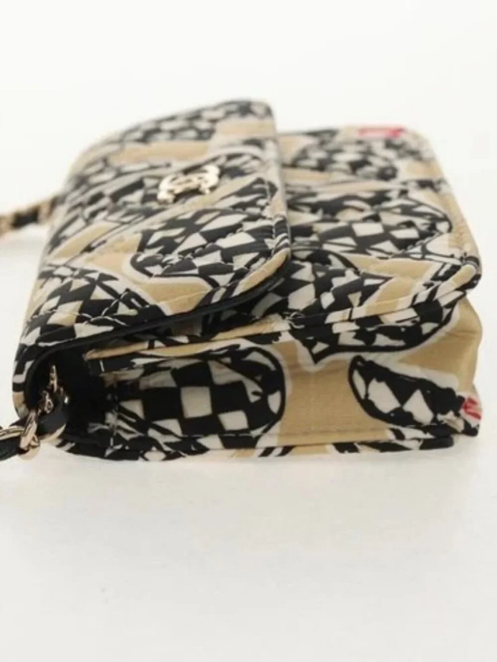 CHANEL Matelasse Chain Shoulder Bag Satin Beige Gold CC Auth 145067SAM